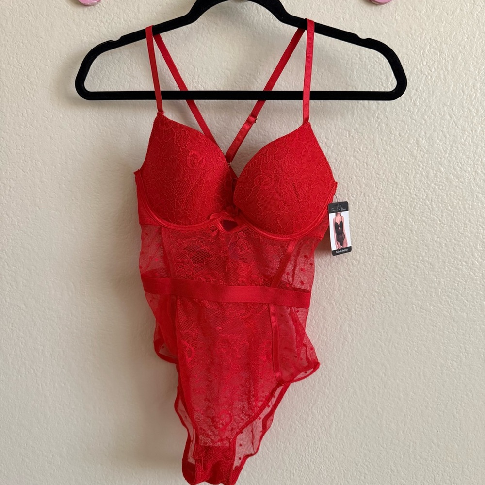 NWT Red Lace Bodysuit Size L by French Affair
